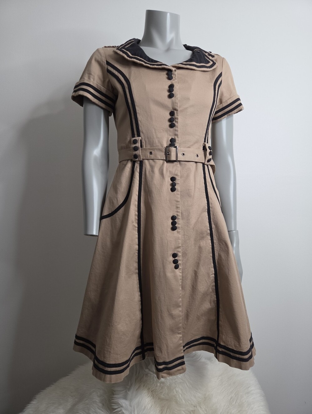 Voodoo Vixen Size L "Pilot" 40s/50s Vintage Inspired Khaki Military Swing Dress
